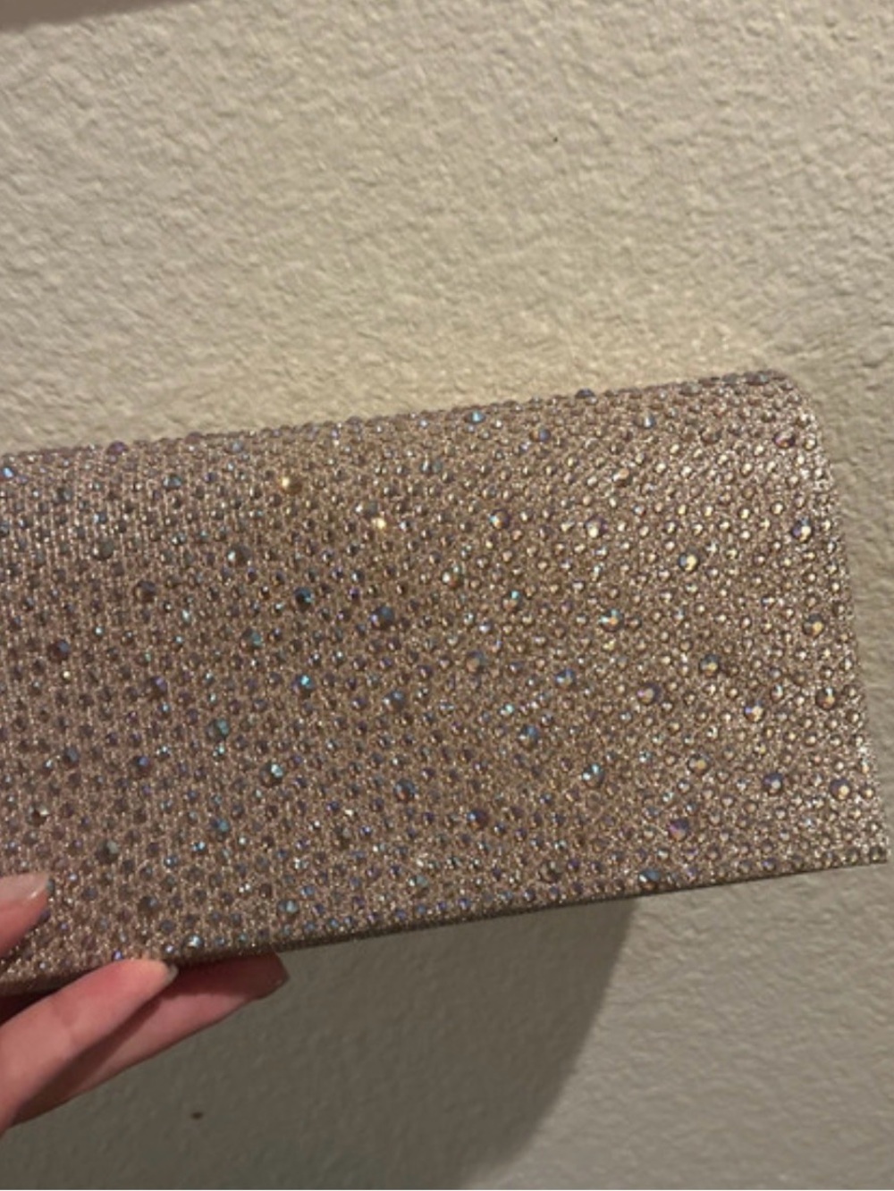Crystal-Embellished Evening Clutch in Champagne